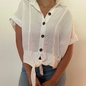 American Threads White Tie-Up Blouse